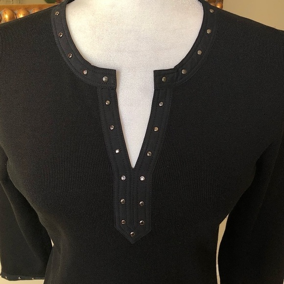 Sigrid Olsen Black Knit Studded Dress Top - Picture 2 of 7